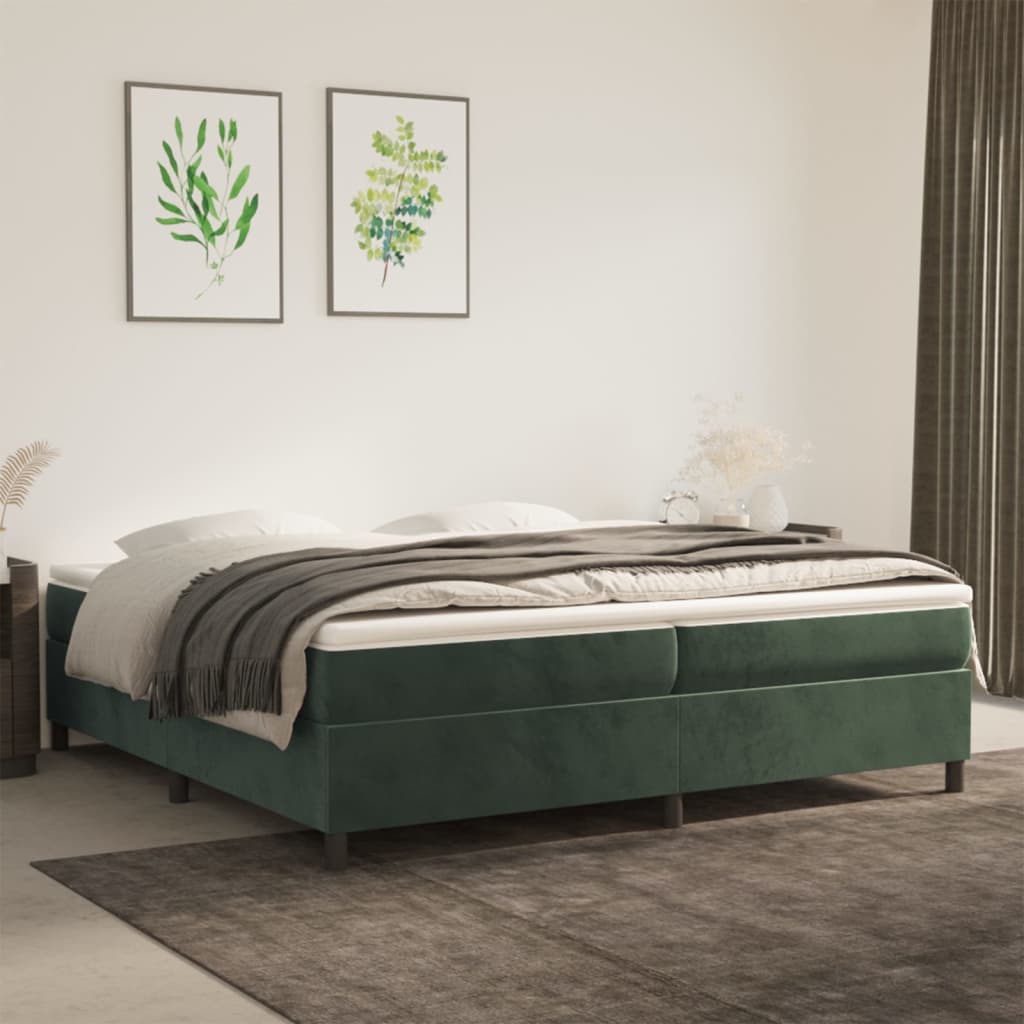 vidaXL Pat box spring cu saltea, verde închis, 200x200 cm, catifea