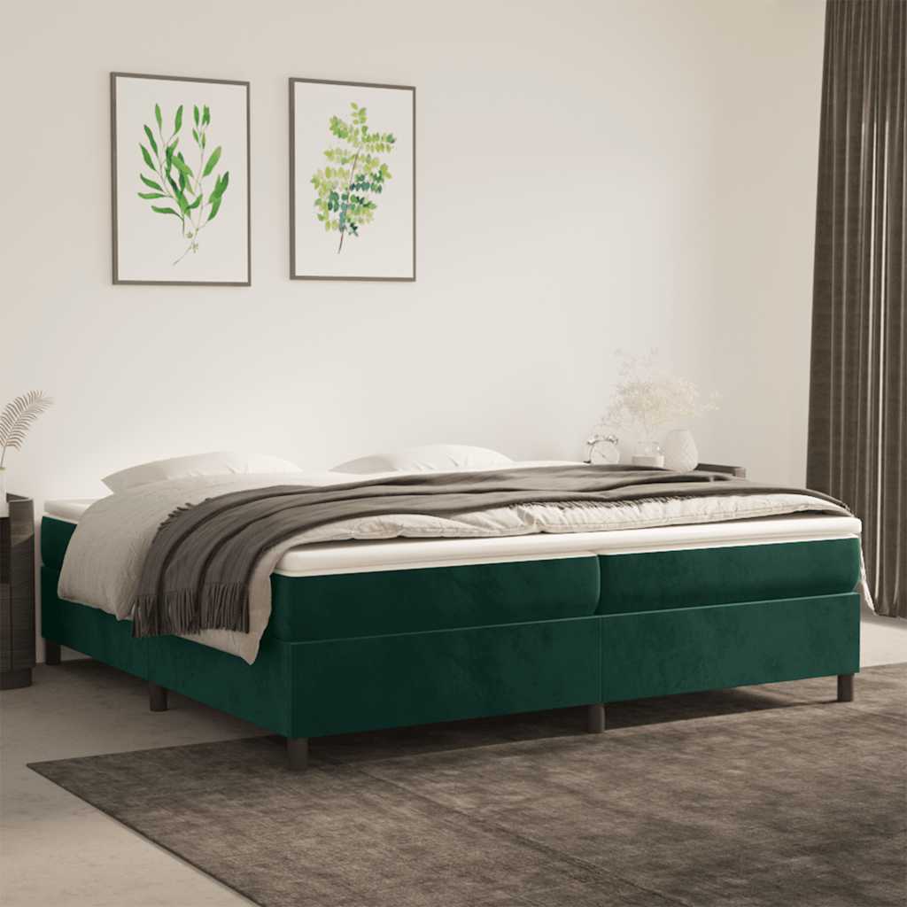 vidaXL Pat box spring cu saltea, verde închis, 200x200 cm, catifea