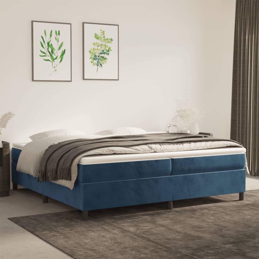 vidaXL Pat box spring cu saltea, albastru închis, 200x200 cm, catifea