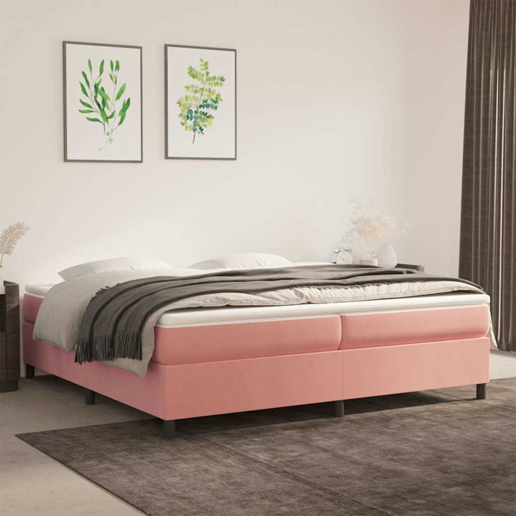 Kontinentalseng 200 x 200 cm med madrasser og topmadras - lyserød fløjl