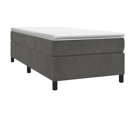vidaXL Box Spring Bed with Mattress Dark Grey 106x203 cm King Single Size Velvet