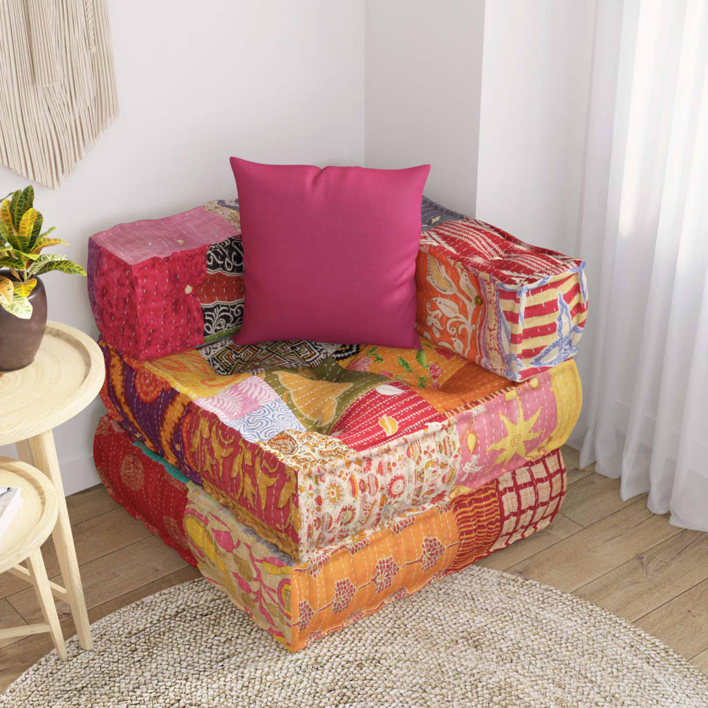 Th Beknopt Tegenwerken Poef modulair met kussen patchwork stof - Décor 24