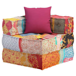 Modulární pouf s polštářem patchwork textil - obrázek 6