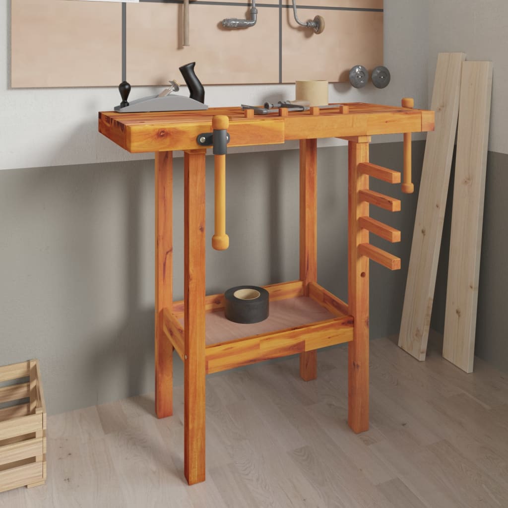 vida XL Werkbank mit Schraubstöcken 92x 48x 83 cm Massivholz Akazie
