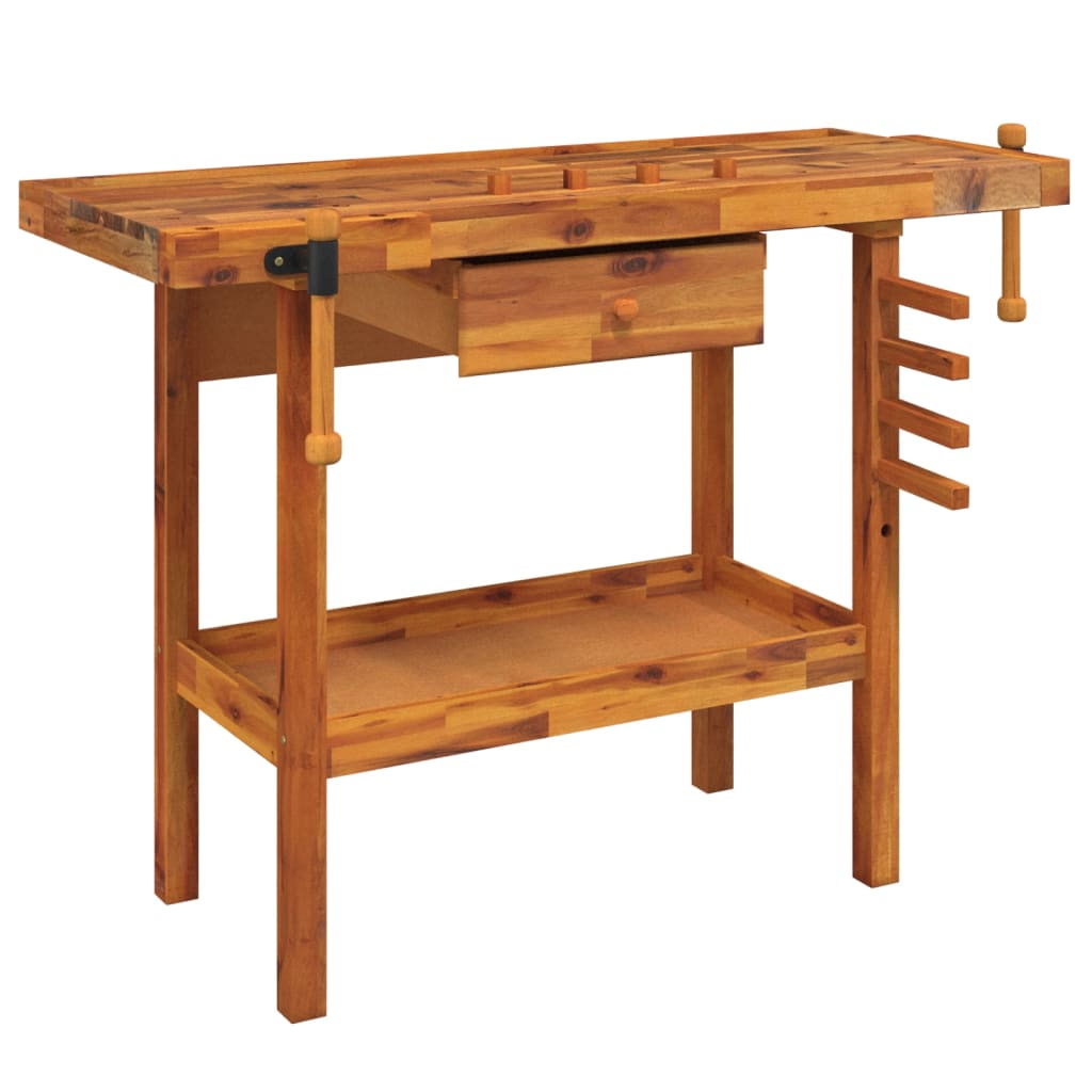 vidaXL Werkbank met lade en bankschroeven 124x52x83 cm acaciahout