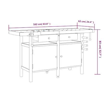 VidaXL Établi Robuste 120x60cm Avec 3 Panneaux Muraux - Table De Travail Atelier Garage 300kg