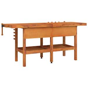 Pracovní stůl se zásuvkami a svěráky 192x62x83cm masivní akácie - obrázek 6