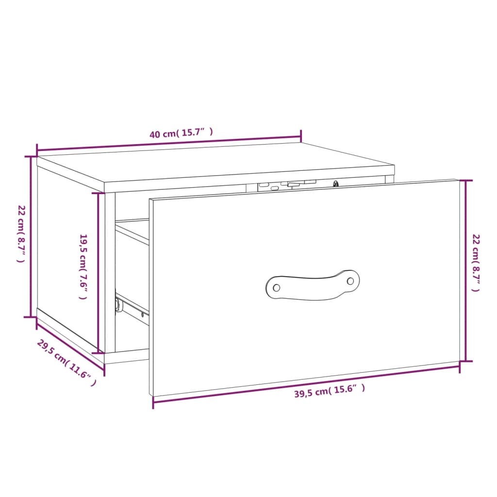 imagem de vidaXL Mesas de cabeceira de parede 2 pcs 40x29,5x22 cm11