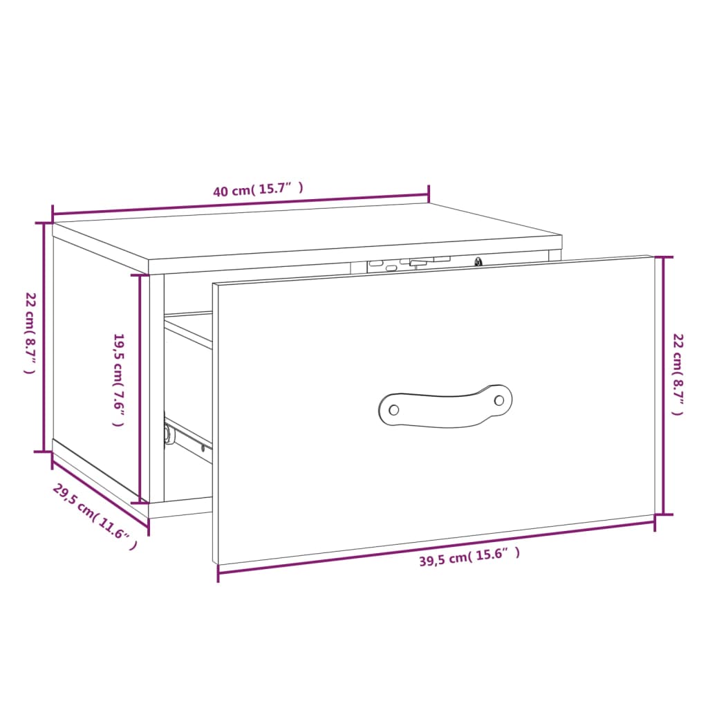 imagem de vidaXL Mesas de cabeceira de parede 2 pcs 40x29,5x22 cm cinzento11