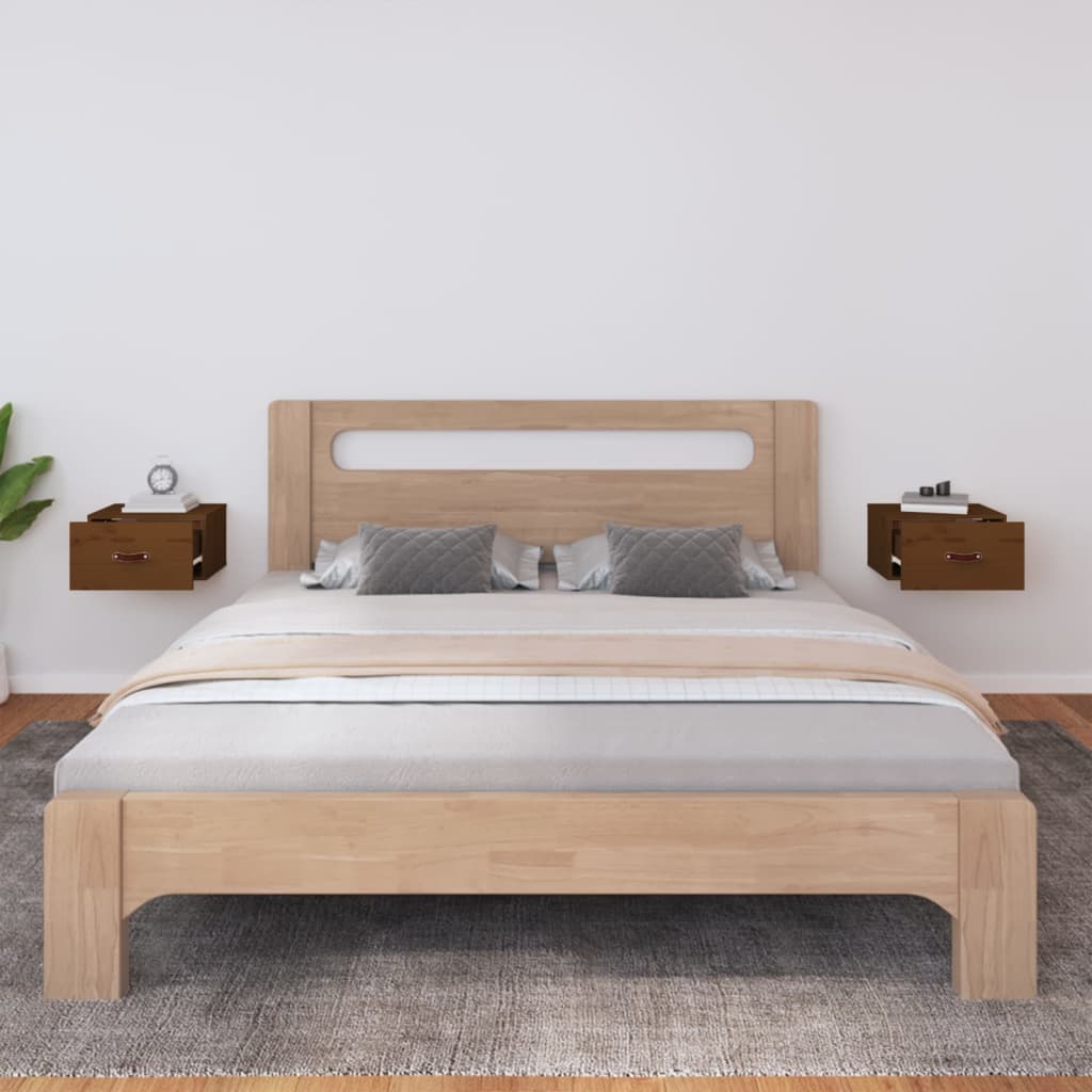 vidaXL Nachtkastjes 2 st wandgemonteerd 40x29,5x22 cm honingbruin afbeelding