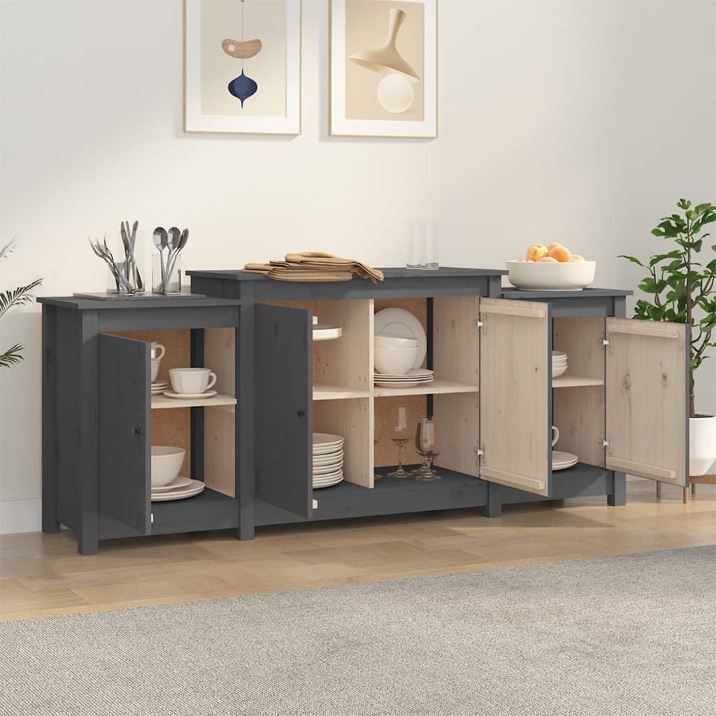 vidaXL Buffet Gris 164x37x68 cm Bois massif de pin