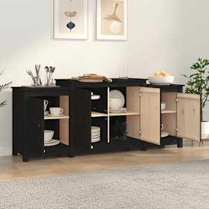 vidaXL &Scaron;oninė spintelė, juoda, 164x37x68cm, pu&scaron;ies medienos masyvas