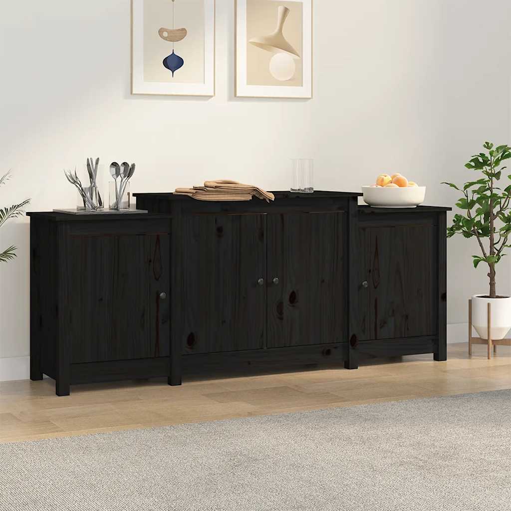 vida XL Sideboard Schwarz 164x 37x 68 cm Massivholz Kiefer
