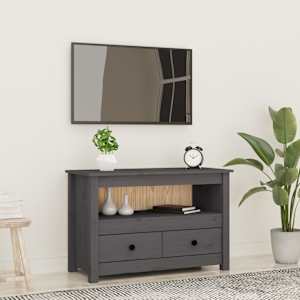 TV skříňka šedá 79x35x52 cm masivní borové dřevo - obrázek 1