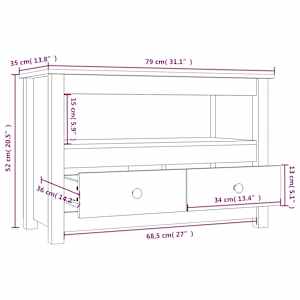 TV skříňka černá 79x35x52 cm masivní borové dřevo - obrázek 10