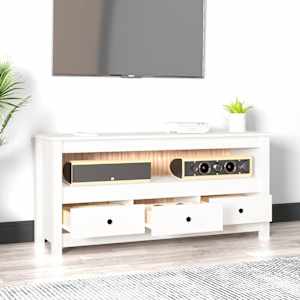 TV skříňka bílá 114x35x52 cm masivní borové dřevo - obrázek 3