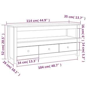 TV skříňka bílá 114x35x52 cm masivní borové dřevo - obrázek 10