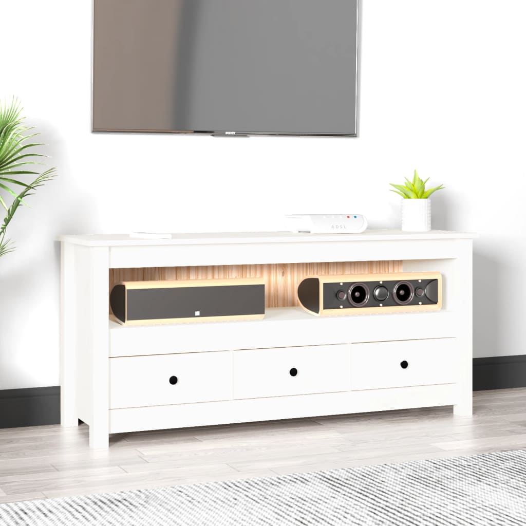 vidaXL Comodă TV, alb, 114x35x52 cm, lemn masiv de pin 114x35x52 imagine noua