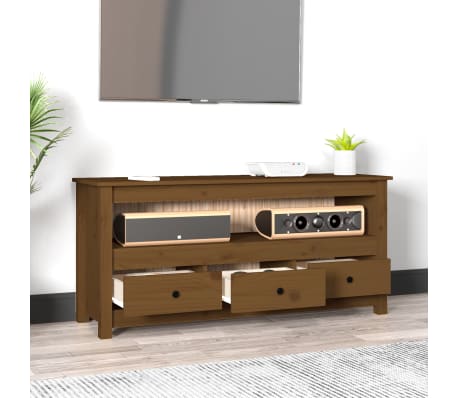 vidaXL Έπιπλο Τηλεόρασης Μελί Καφέ 114x35x52 εκ. από Μασίφ Ξύλο Πεύκου