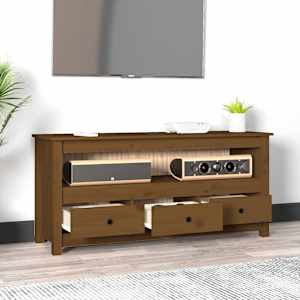 vidaXL Έπιπλο Τηλεόρασης Μελί Καφέ 114x35x52 εκ. από Μασίφ Ξύλο Πεύκου
