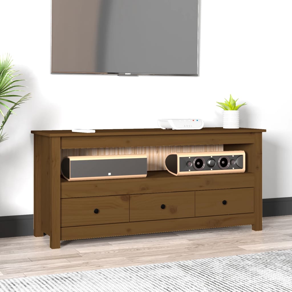 Mueble de TV madera maciza de pino marrón miel 114x35x52 cm
