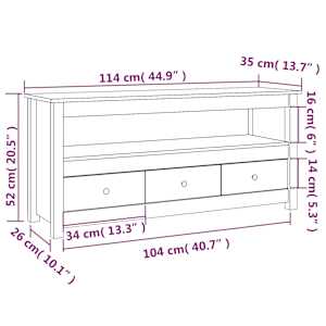 TV skříňka černá 114x35x52 cm masivní borové dřevo - obrázek 10
