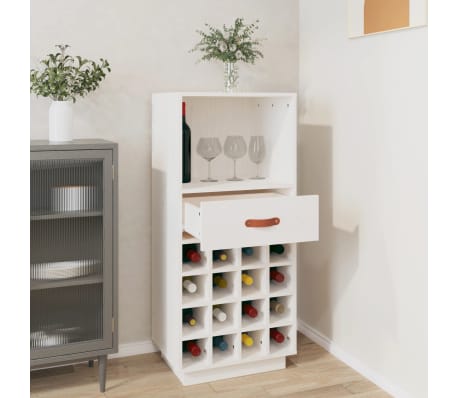 vidaXL Szafka na wino, biały, 45x34x100 cm, lite drewno sosnowe