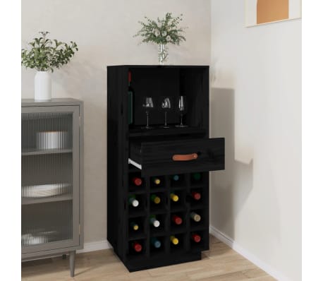 vidaXL Viinikaappi musta 45x34x100 cm täysi mänty