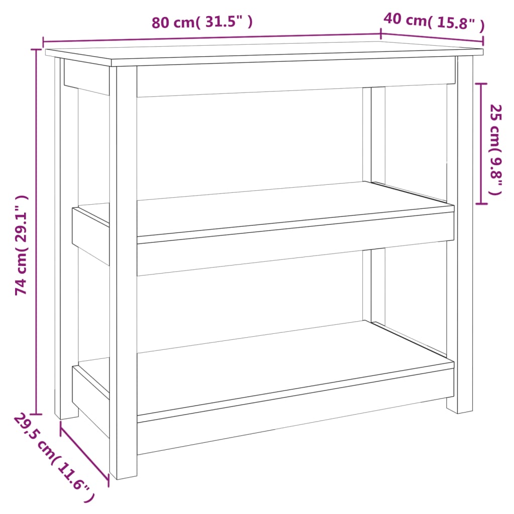 Konzolna mizica bela 80x40x74 cm trdna borovina