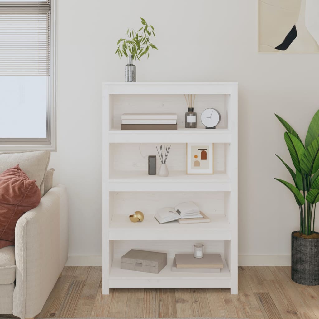 vidaXL Knižnica biela 80x35x126 cm masívna borovica