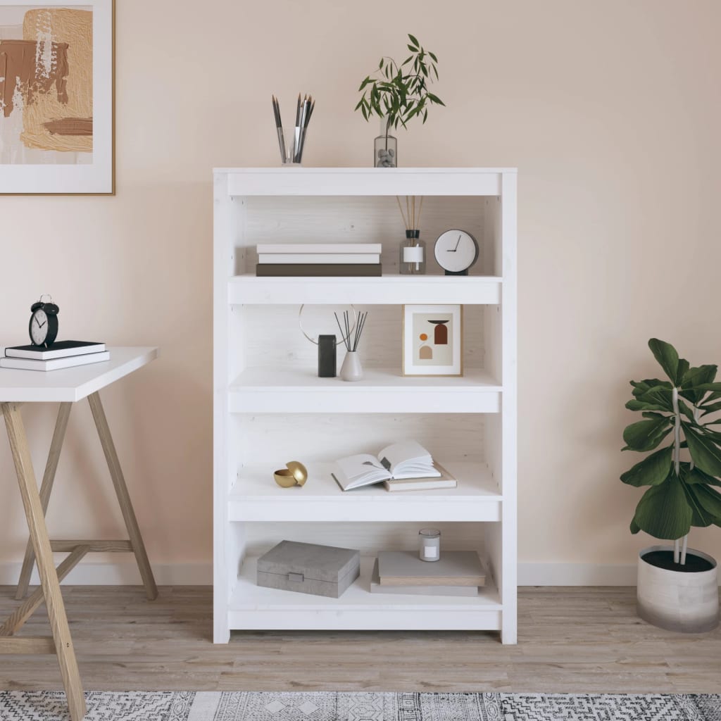 vidaXL Bibliotecă, alb, 80x35x126 cm, lemn masiv de pin