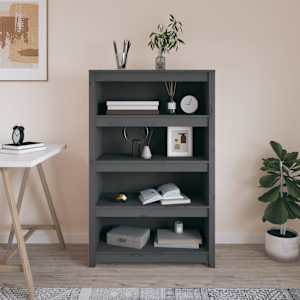 Knjižna omara siva 80x35x126 cm trdna borovina