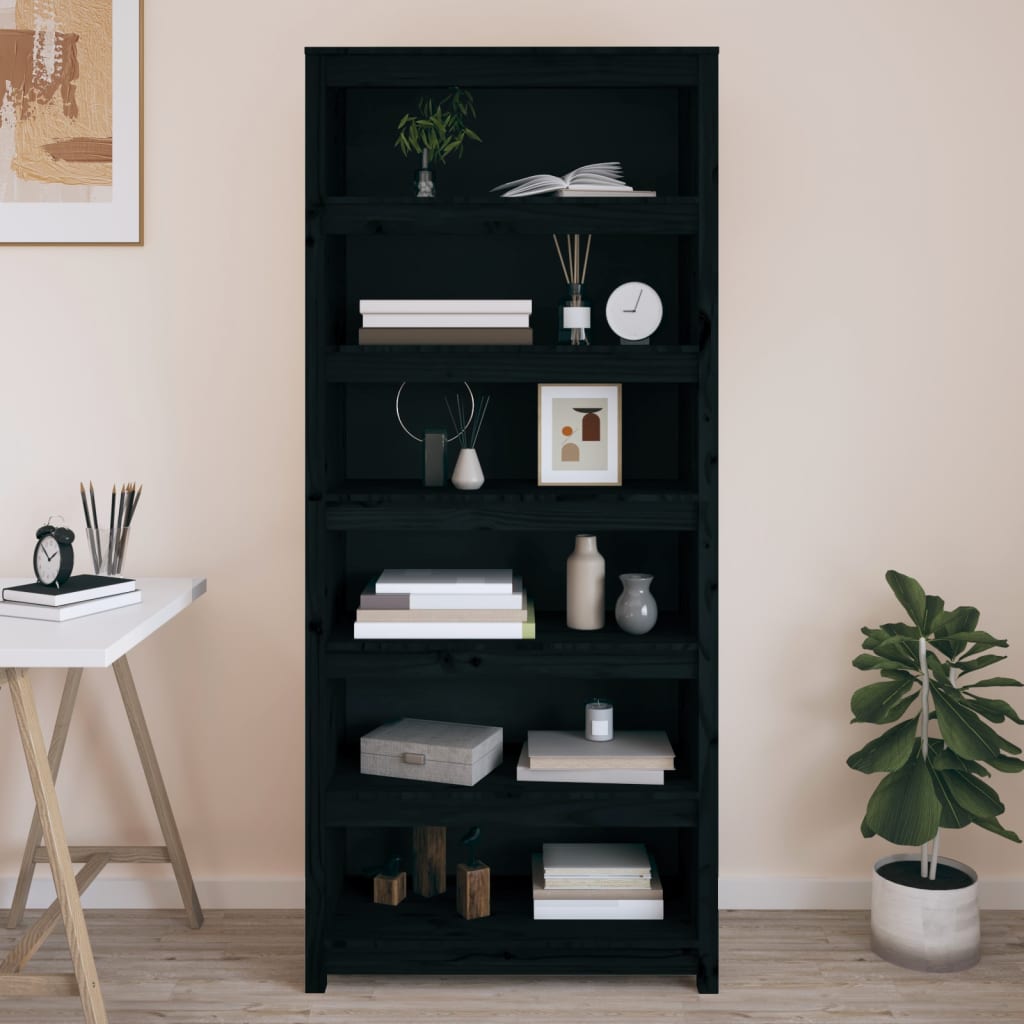 vidaXL Bibliotecă, negru, 80x35x183 cm, lemn masiv de pin