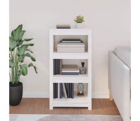 vidaXL Библиотека, бяла, 50x35x97 см, борово дърво масив