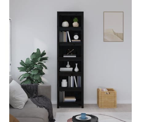 vidaXL Bibliotecă, negru, 50x35x183 cm, lemn masiv de pin