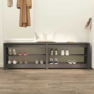 vidaXL Suoliukas batams, pilkas, 160x36,5x50cm, pušies masyvas