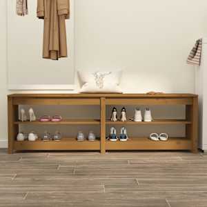 vidaXL Suoliukas batams, medaus rudas, 160x36,5x50cm, pušies masyvas