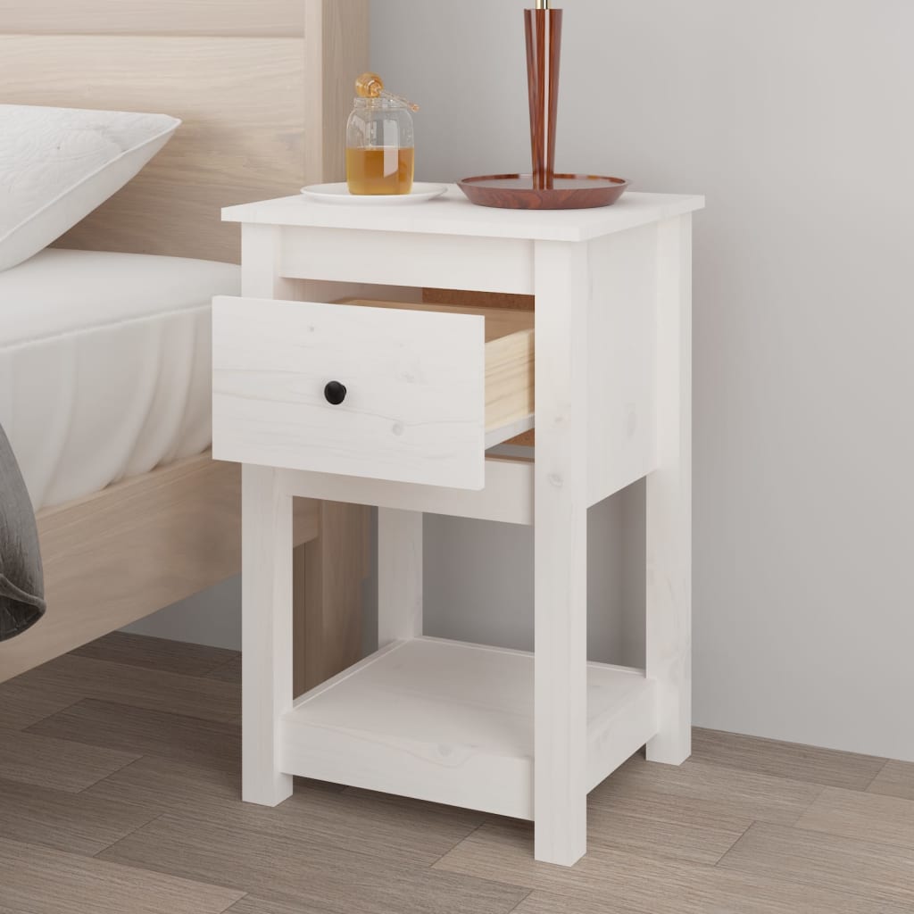 vidaXL Bedside Cabinet White 40x35x61.5 cm Solid Wood Pine