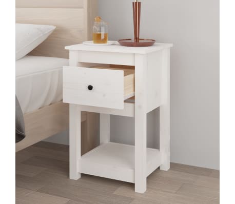 vidaXL Mesita de noche madera maciza de pino blanco 40x35x61,5 cm