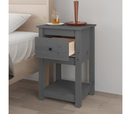 vidaXL Bedside Cabinet Grey 40x35x61.5 cm Solid Wood Pine