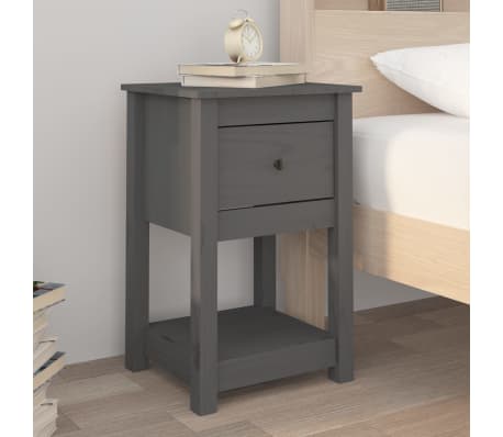 vidaXL Κομοδίνα 2 τεμ. Γκρι 40 x 35 x 61,5 εκ. από Μασίφ Ξύλο Πεύκου