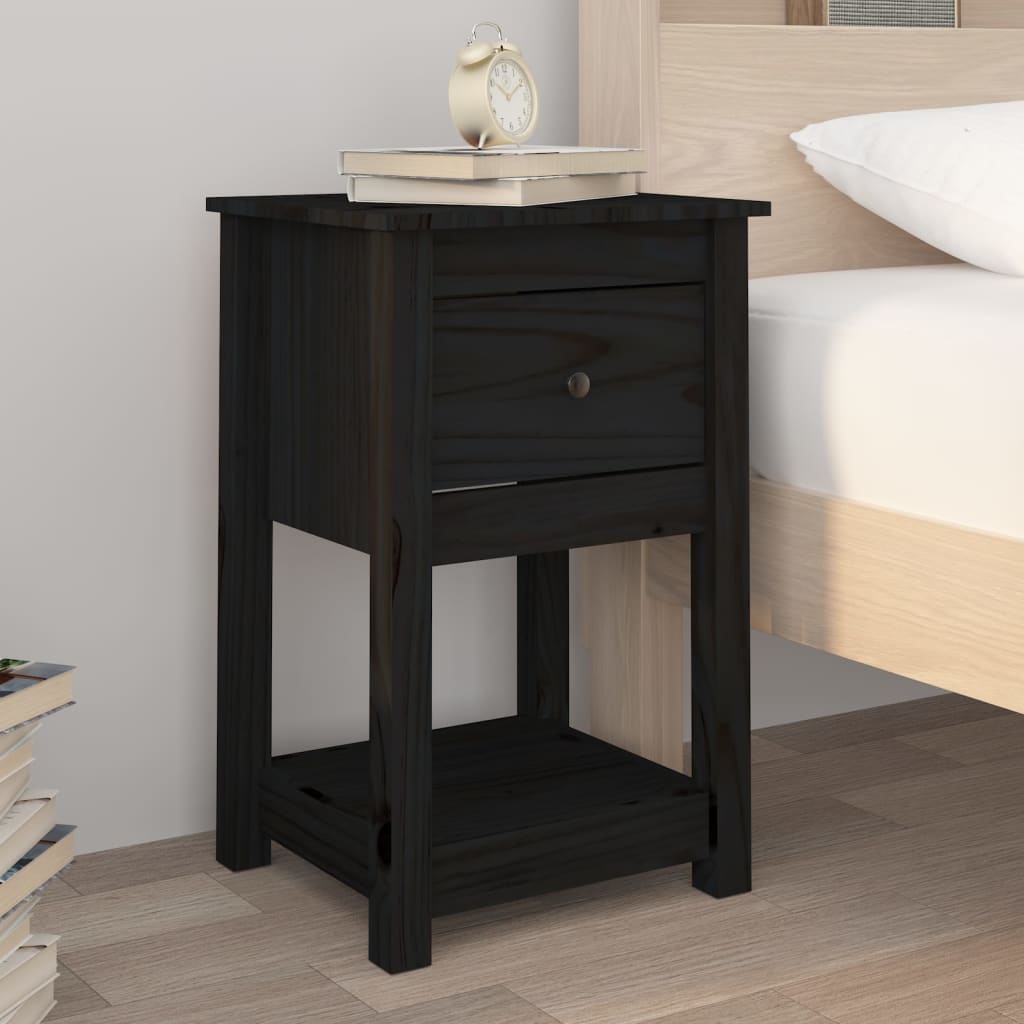 vidaXL Nachtkastjes 2 st 40x35x61,5 cm massief grenenhout zwart afbeelding