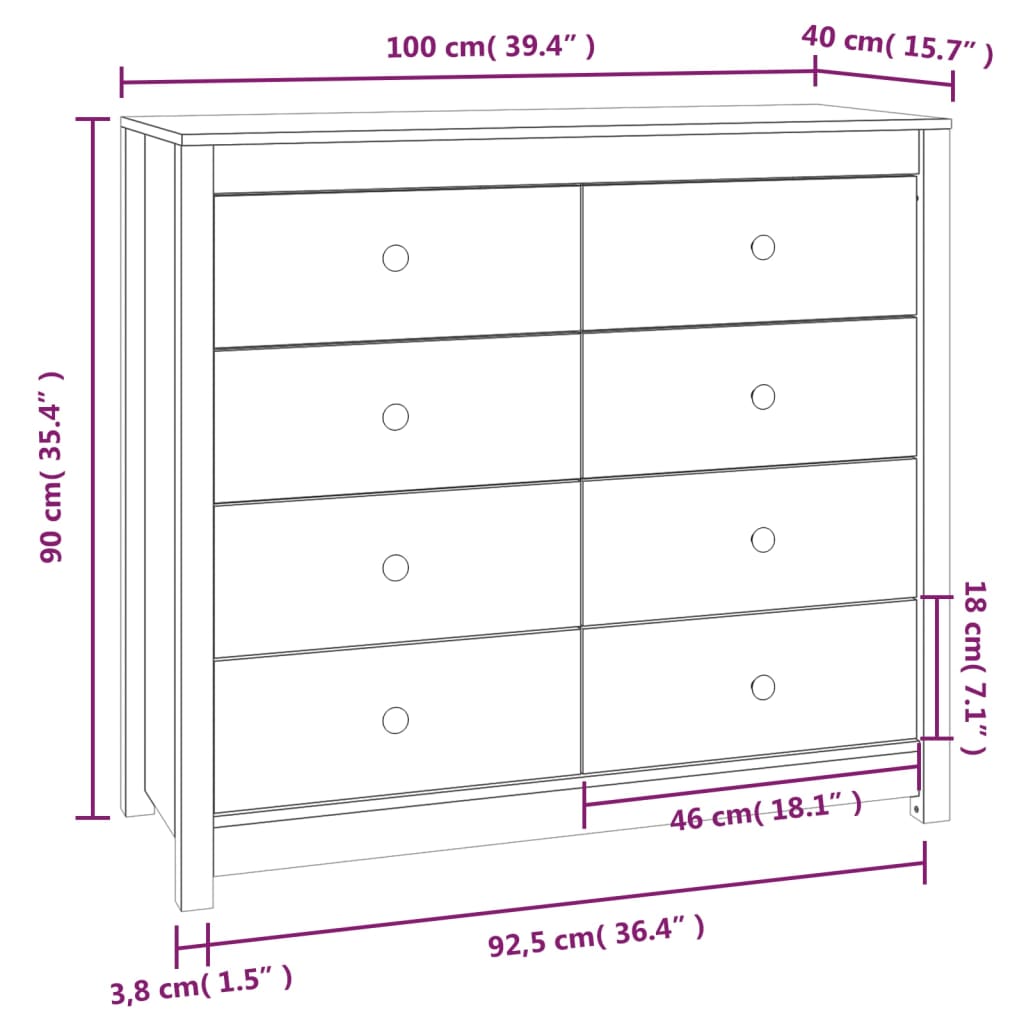 Dulap lateral vidaXL, maro miere, 100x40x90 cm, lemn masiv de pin, 28.2 kg 2 8720845557232 g en hd 9