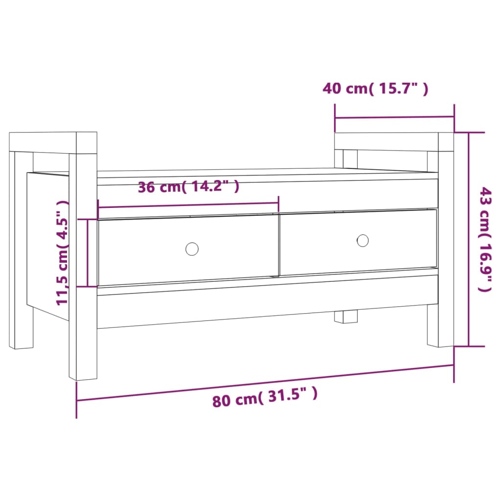 Klop za predsobo medeno rjava 80x40x43 cm trdna borovina