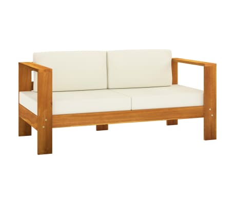 vidaXL 3pcs conj. lounge jardim c/ almofad&otilde;es cor creme madeira maci&ccedil;a