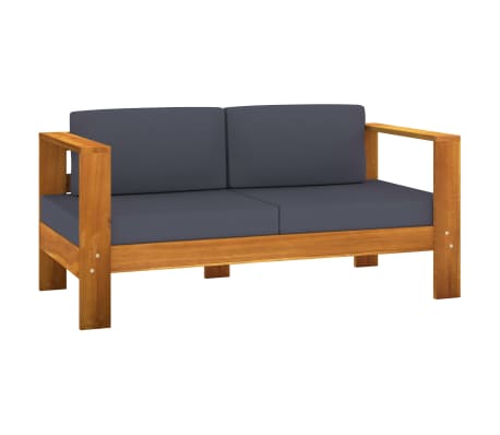 vidaXL 3-tlg. Garten-Lounge-Set mit Dunkelgrauen Kissen Massivholz