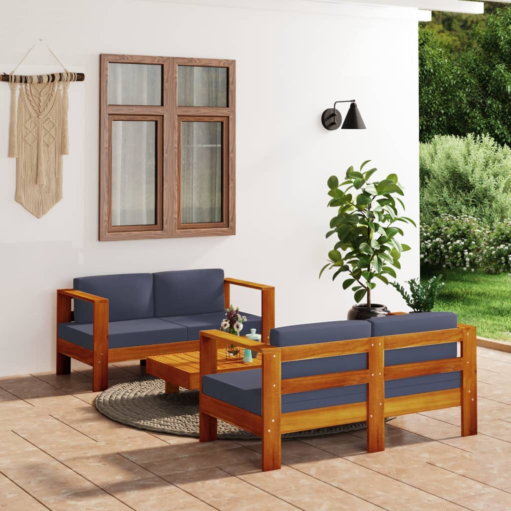 vidaXL Set mobilier grădină cu perne gri închis, 3 piese, lemn masiv