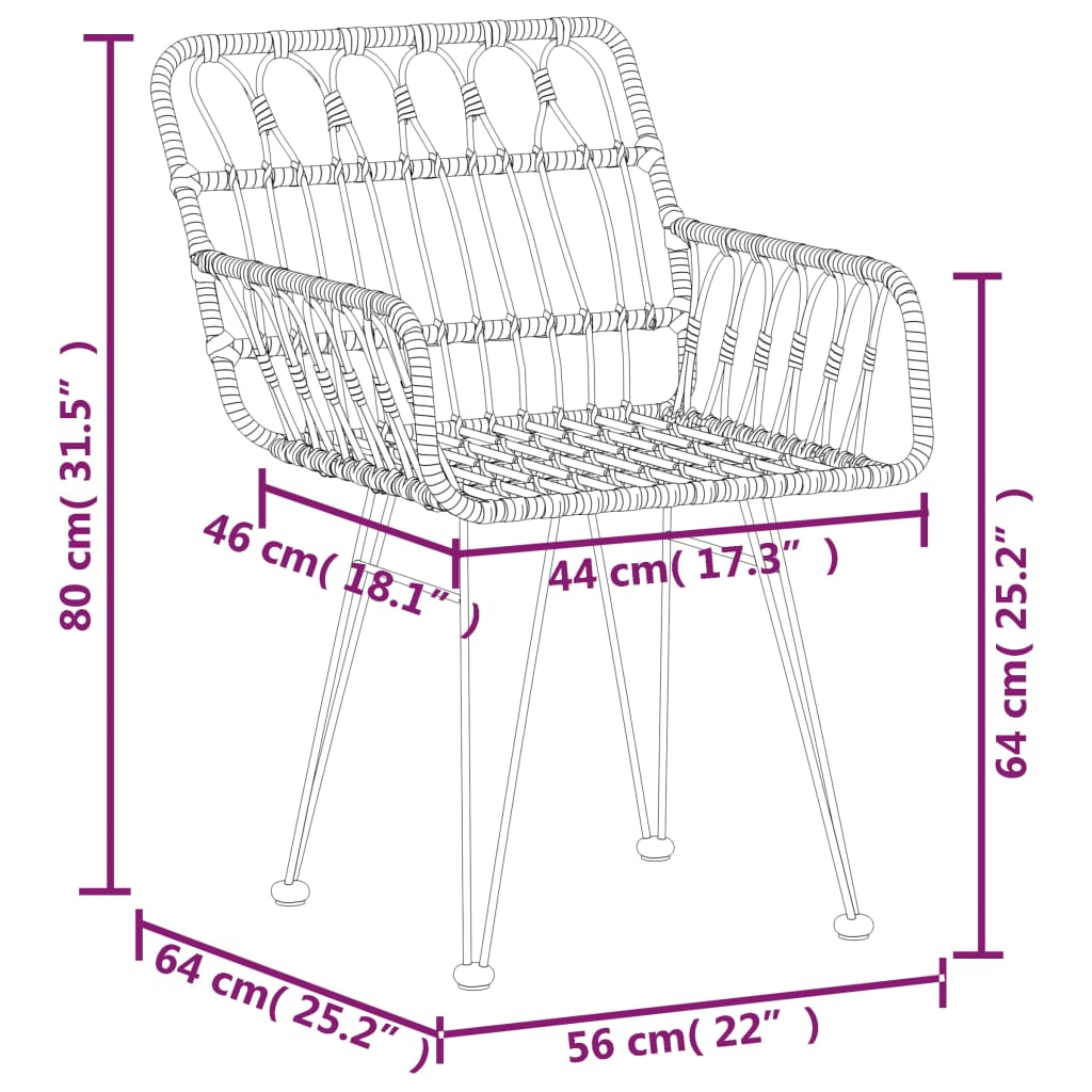  Záhradné stoličky 2 ks s opierkami rúk 56x64x80 cm PE Rattan