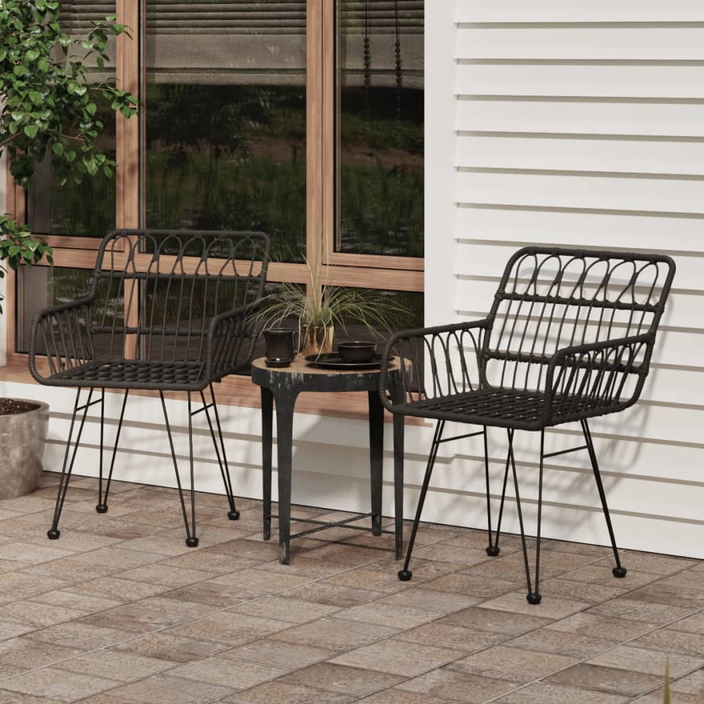 vida XL Gartenstühle 2 Stk. mit Armlehnen Schwarz 56x 64x 80 cm PE-Rattan