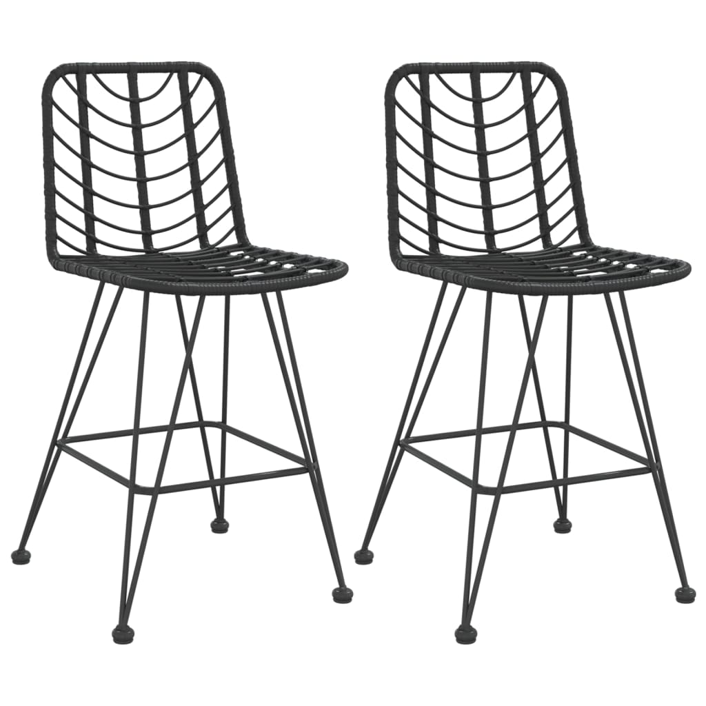 Set of 2 Black Bar Stools, PE Rattan and Steel, 17.7x22.0x40.7 in vidaXL - Picture 3 of 16